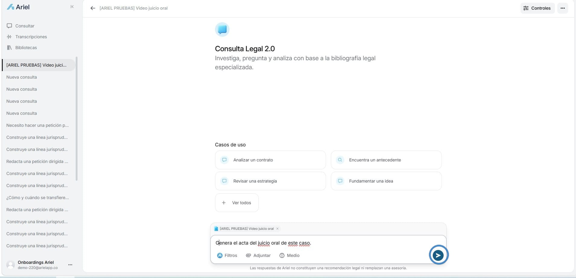 Consulta con la transcripción adjunta