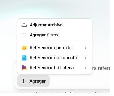Menú + Agregar desplegado con la opción Adjuntar archivo